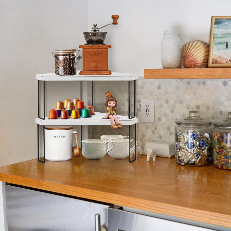 Prep Savour Kitchen Countertop Organizer Corner Shelf Wood Stackable Corner Tray Riser Display Riser For Counter Cabinet Corner Shelves Spice Rack Organizer Wood Countertop Organizer Racks Wayfair